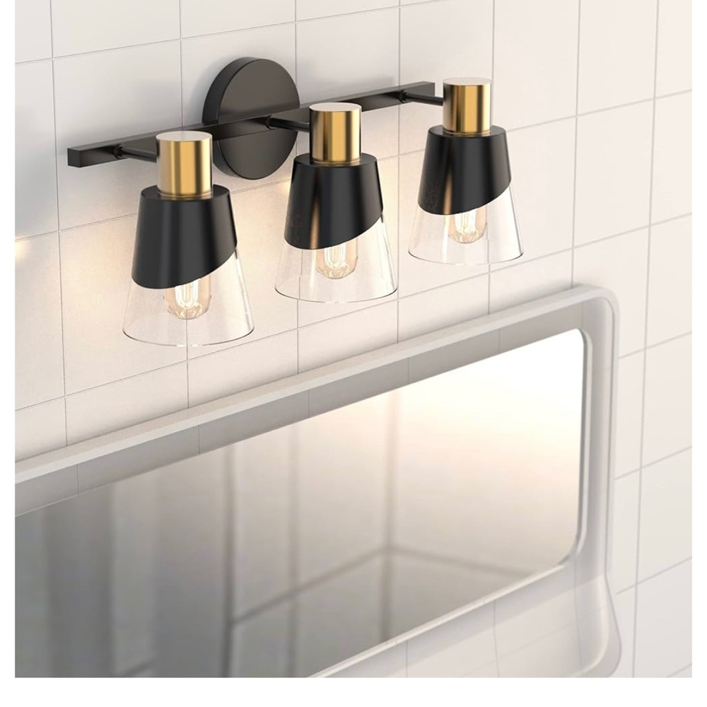 New In Box Black and Gold 4 Light Vanity Light - Picture 2 of 7